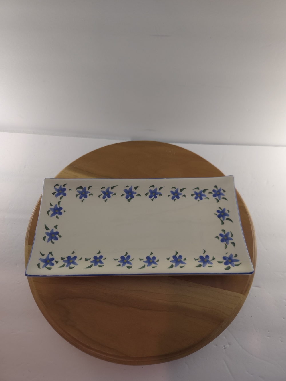 Papel Giftware Hand Painted Floral Ceramic Serving Tray Rectangle Small Blue